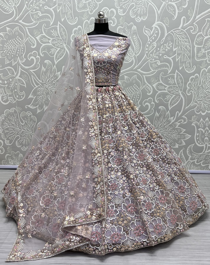 Finely Arranged Multi Color Sequins with Zari Embroidery Designed Partywear Lehengacholi 