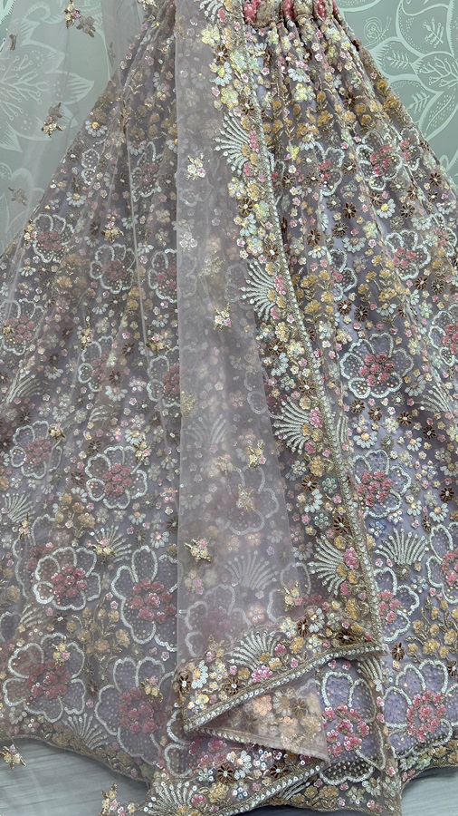 Finely Arranged Multi Color Sequins with Zari Embroidery Designed Partywear Lehengacholi 