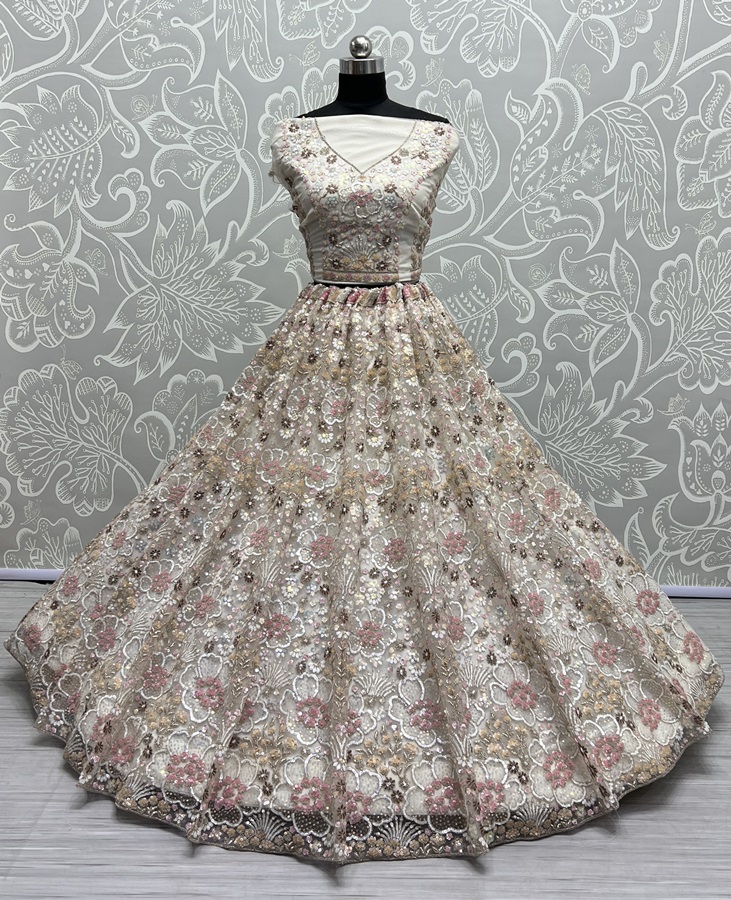 Finely Arranged Multi Color Sequins with Zari Embroidery Designed Partywear Lehengacholi 