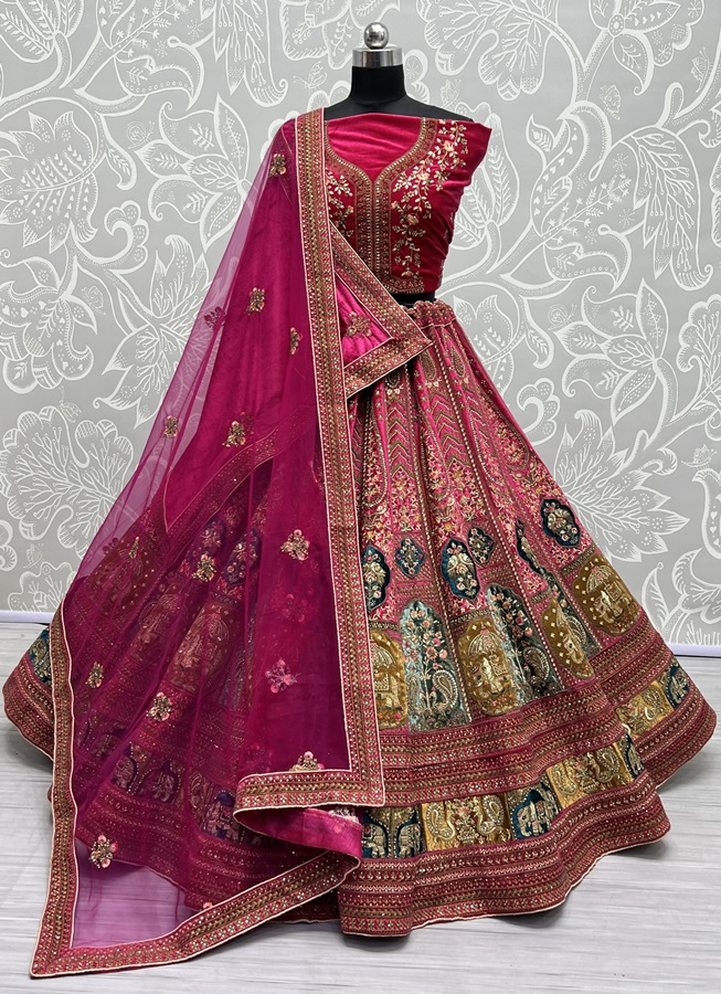 Double Dupatta Velvet Patch Embroidered Bridal Lehengacholi 