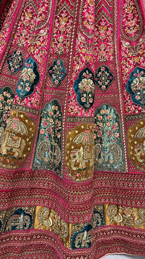 Double Dupatta Velvet Patch Embroidered Bridal Lehengacholi 