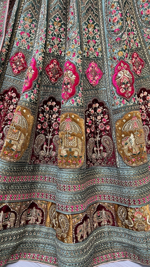 Double Dupatta Velvet Patch Embroidered Bridal Lehengacholi 