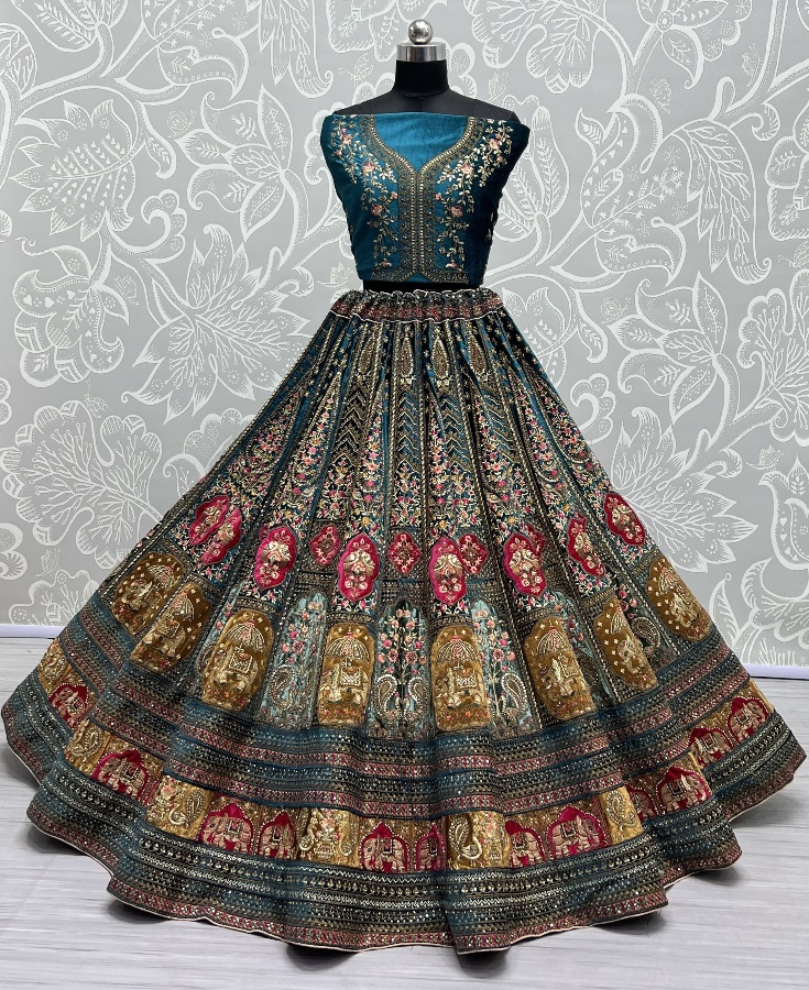 Double Dupatta Velvet Patch Embroidered Bridal Lehengacholi 