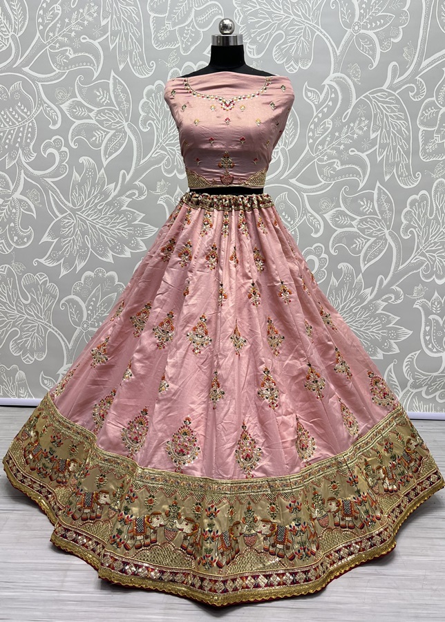 Hand Mirror Crafted Bandhani Print Pure Gadhwal silk Lehengacholi