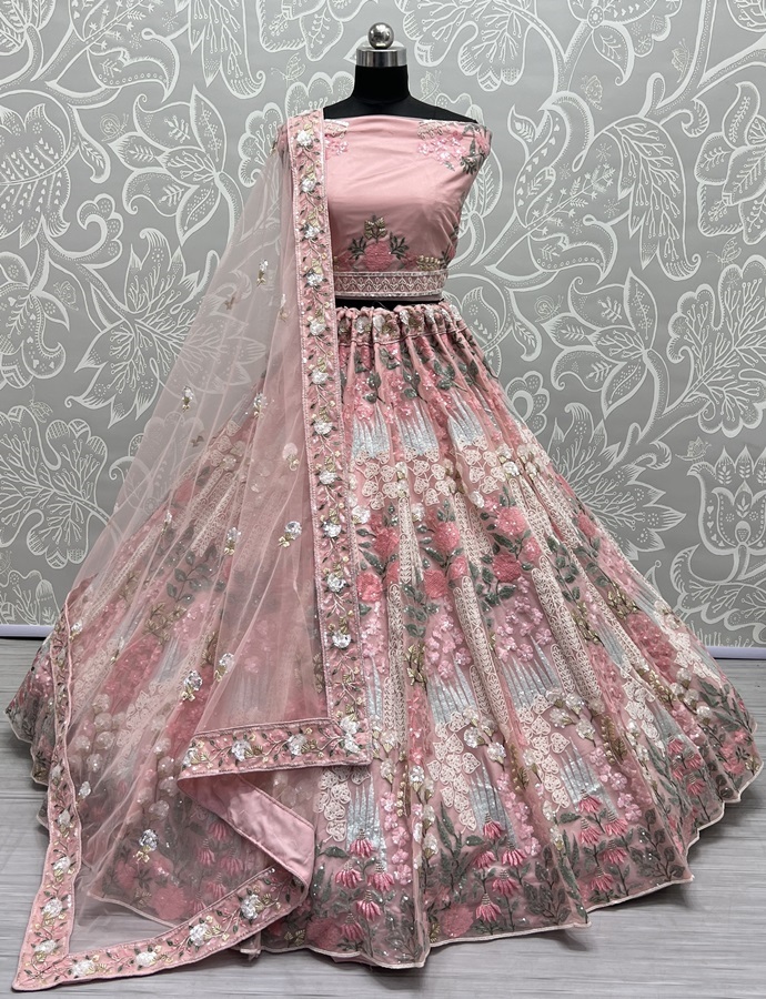 Hand Mirror Crafted Bandhani Print Pure Gadhwal silk Lehengacholi 