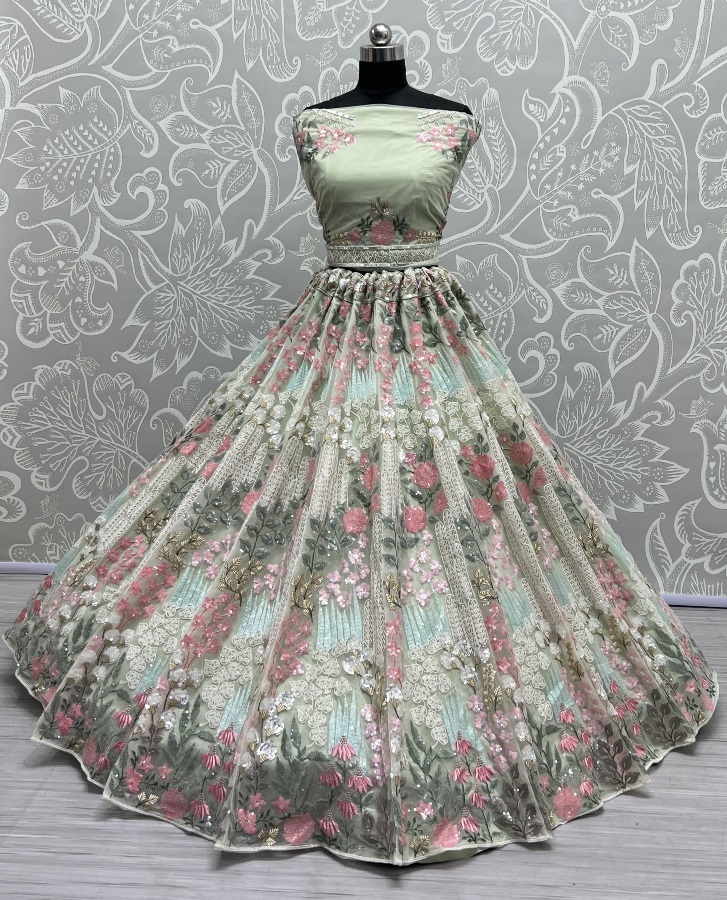 Fancy Designed Embedded with Rainbow Sequins and Metalic Zari work Exclusive Party wear Lehengacholi 