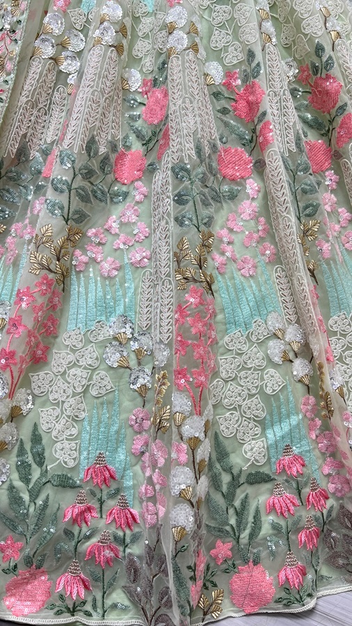 Fancy Designed Embedded with Rainbow Sequins and Metalic Zari work Exclusive Party wear Lehengacholi 