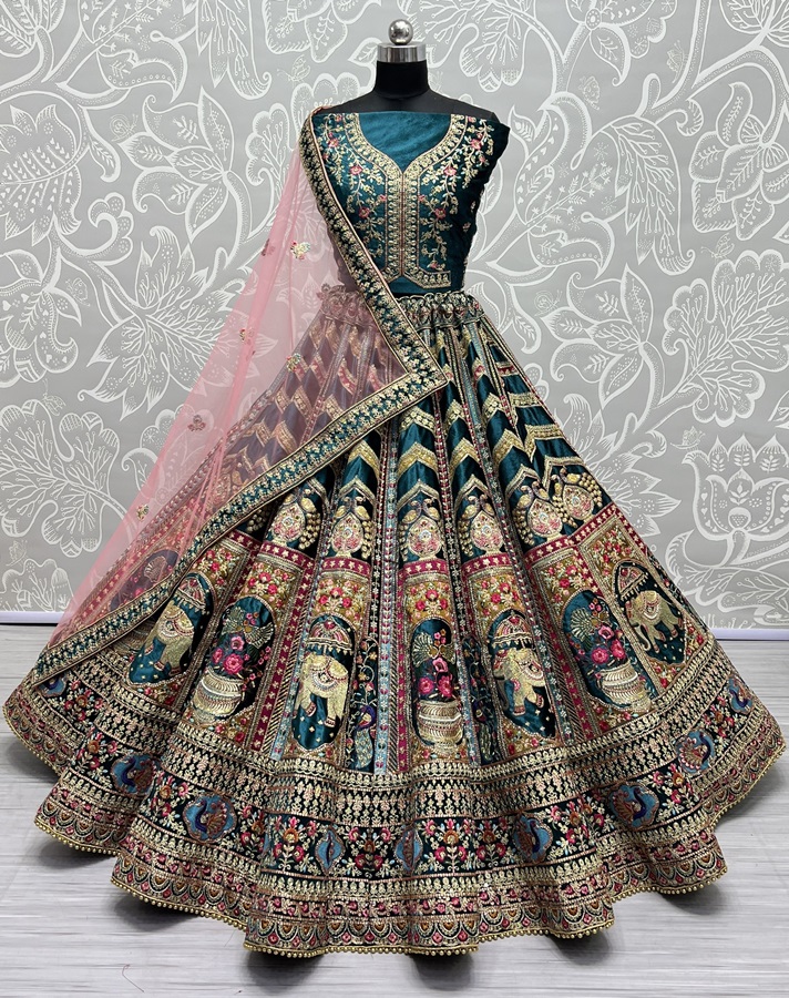 Handwork Velvet Crafted 4.5 Meter Flair Exclusive Party wear Lehengacholi