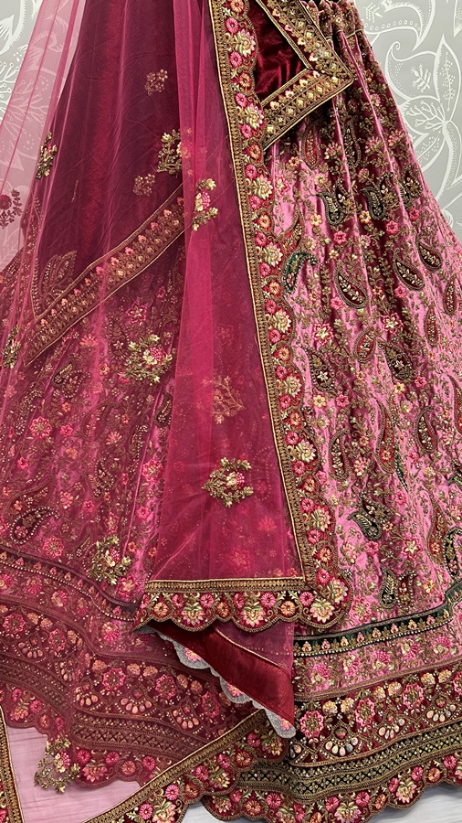 Heavy lace work and combine velvet patch embroidery double dupatta Lehengacholi