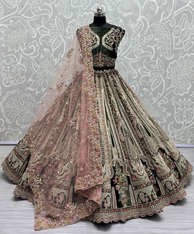 Heavy Velvet Patch Embroidered Handwork look Designer Bridal Lehengacholi 