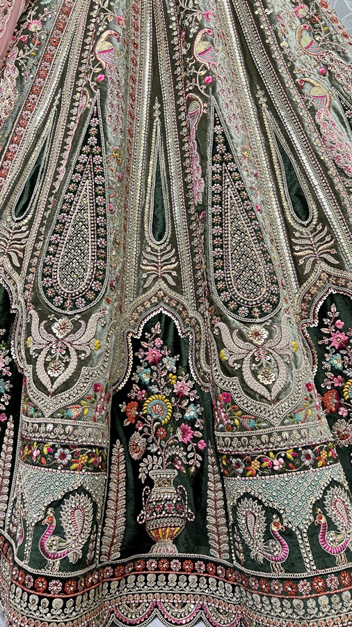 Heavy Velvet Patch Embroidered Handwork look Designer Bridal Lehengacholi 