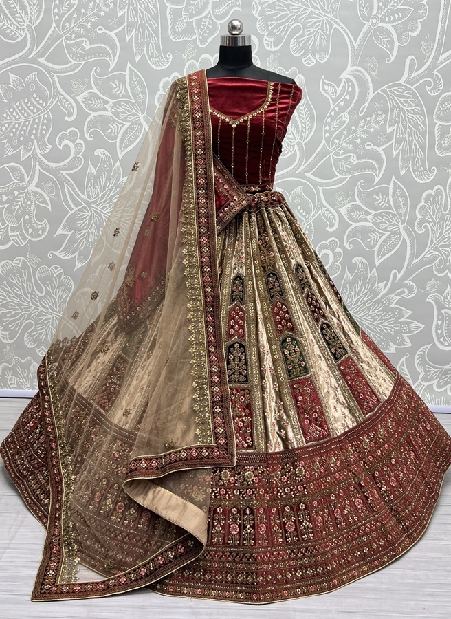 Double Dupatta lehenga choli in velvet  Multi color Patch Work