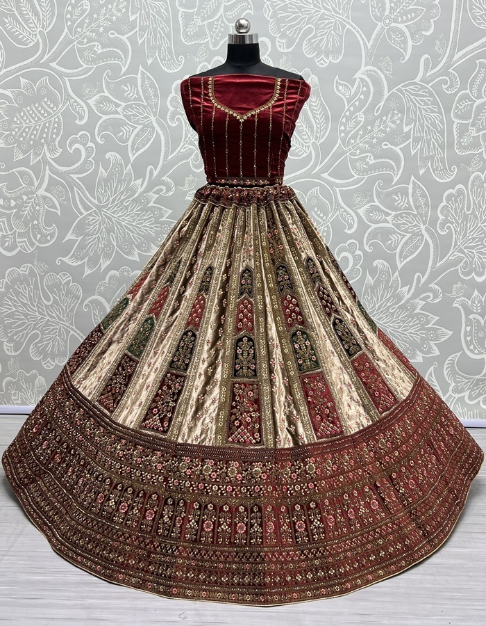 Double Dupatta lehenga choli in velvet  Multi color Patch Work