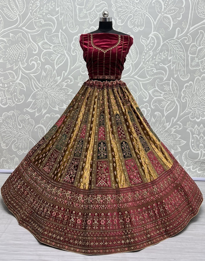 Double Dupatta lehenga choli in velvet  Multi color Patch Work