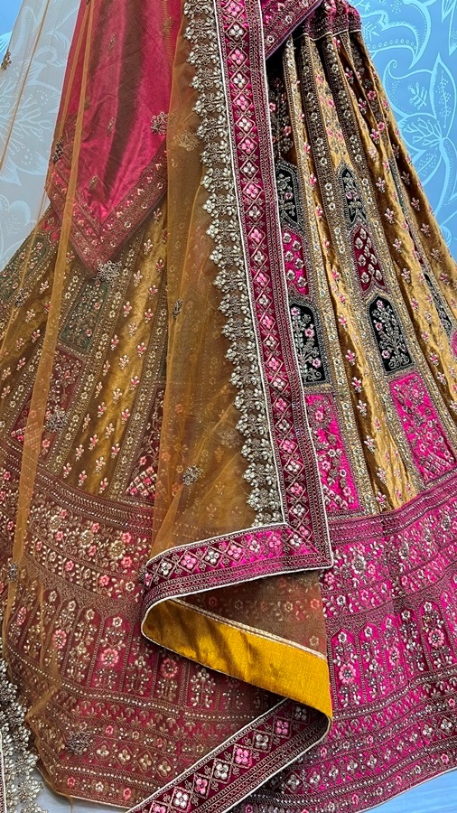 Double Dupatta lehenga choli in velvet  Multi color Patch Work
