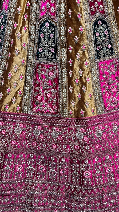 Double Dupatta lehenga choli in velvet  Multi color Patch Work