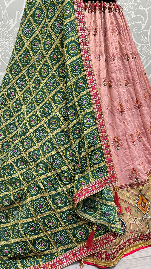 Gadhwal silk Crafted Bandhani print Dupatta Lehengacholi