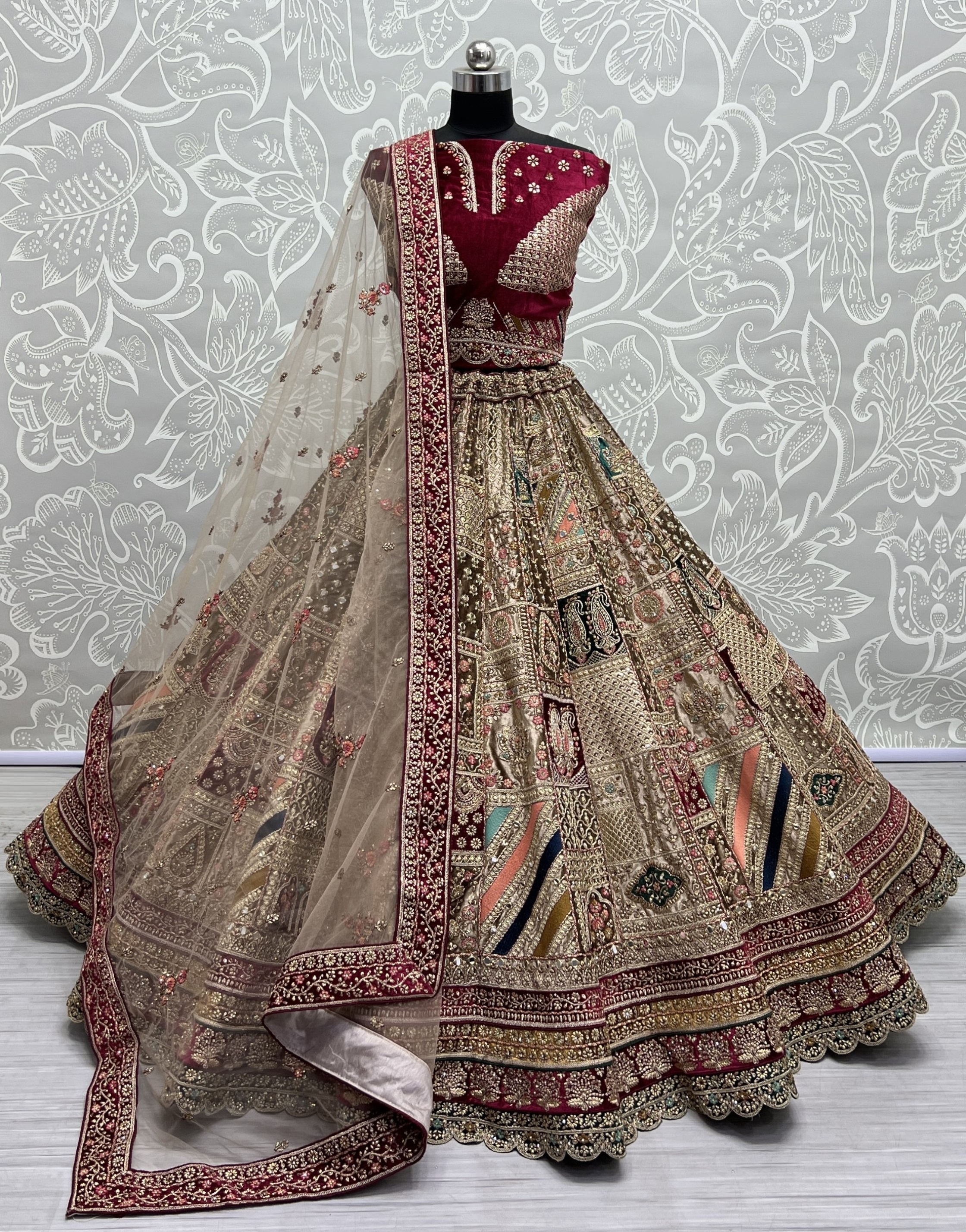 Velvet Bridal Lehengacholi in Beautiful color Range with heavy Dupatta 