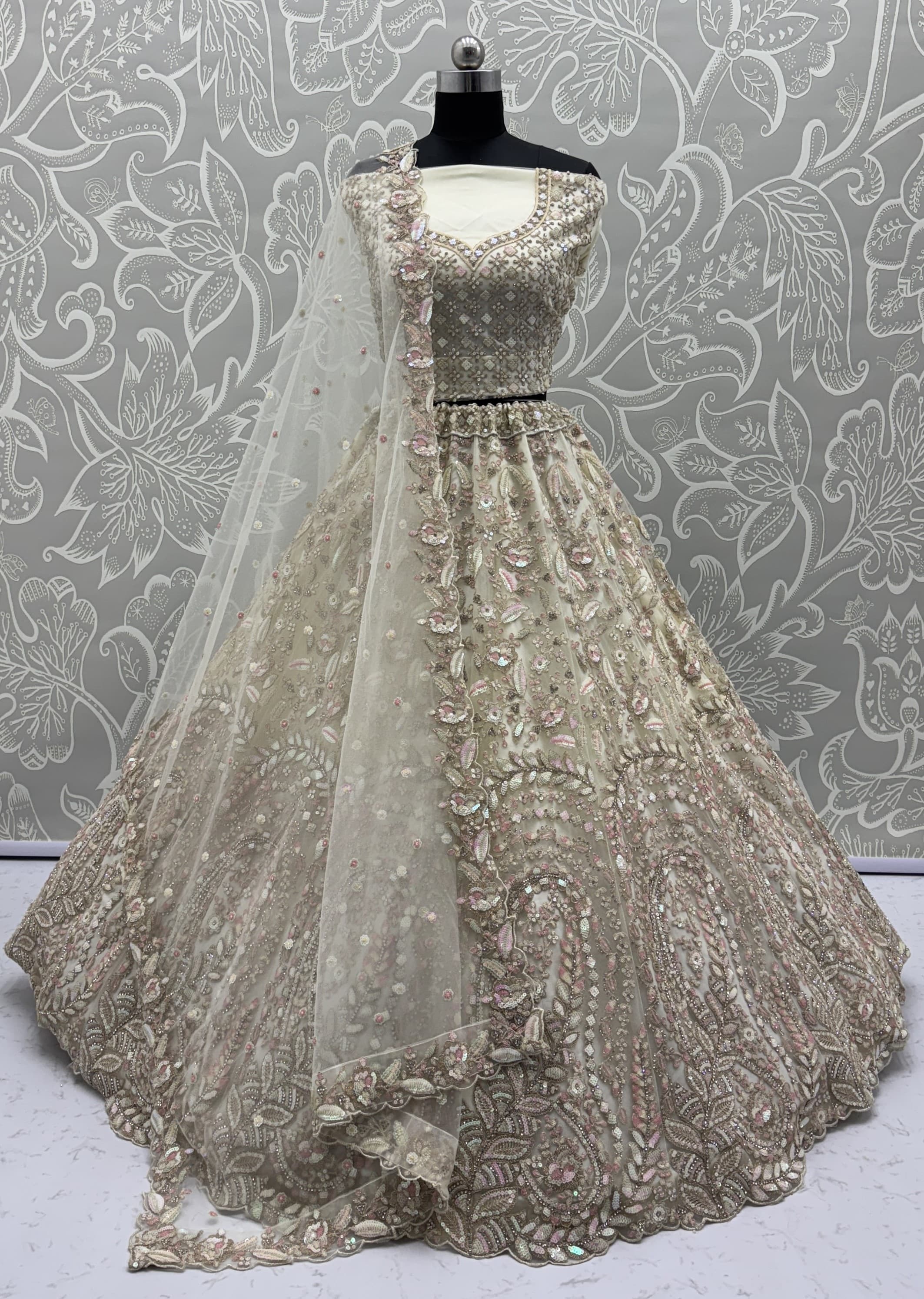 Rainbow Sequins and Creamy Dori Embroidery combine Beautiful Eye-Catchy Lehenga Choli 