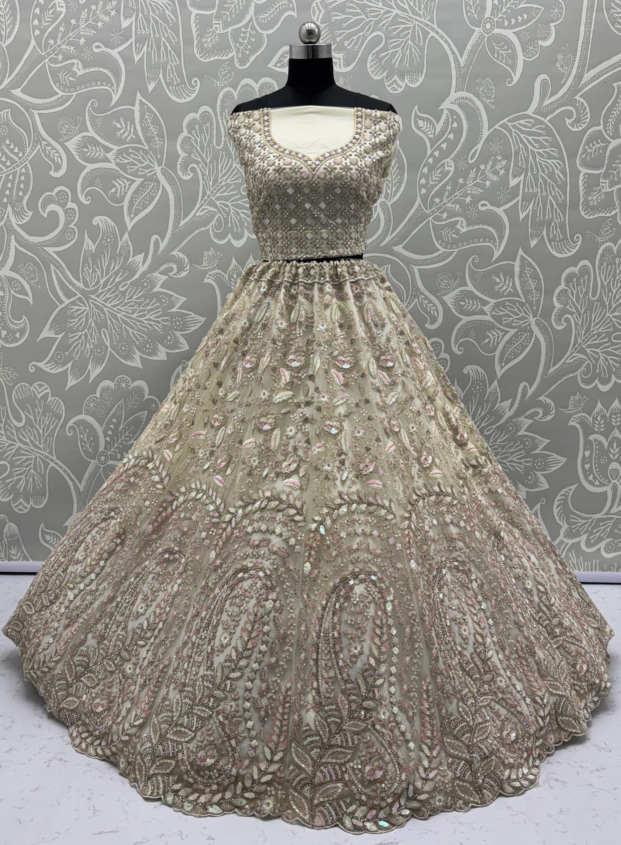 Rainbow Sequins and Creamy Dori Embroidery combine Beautiful Eye-Catchy Lehenga Choli 