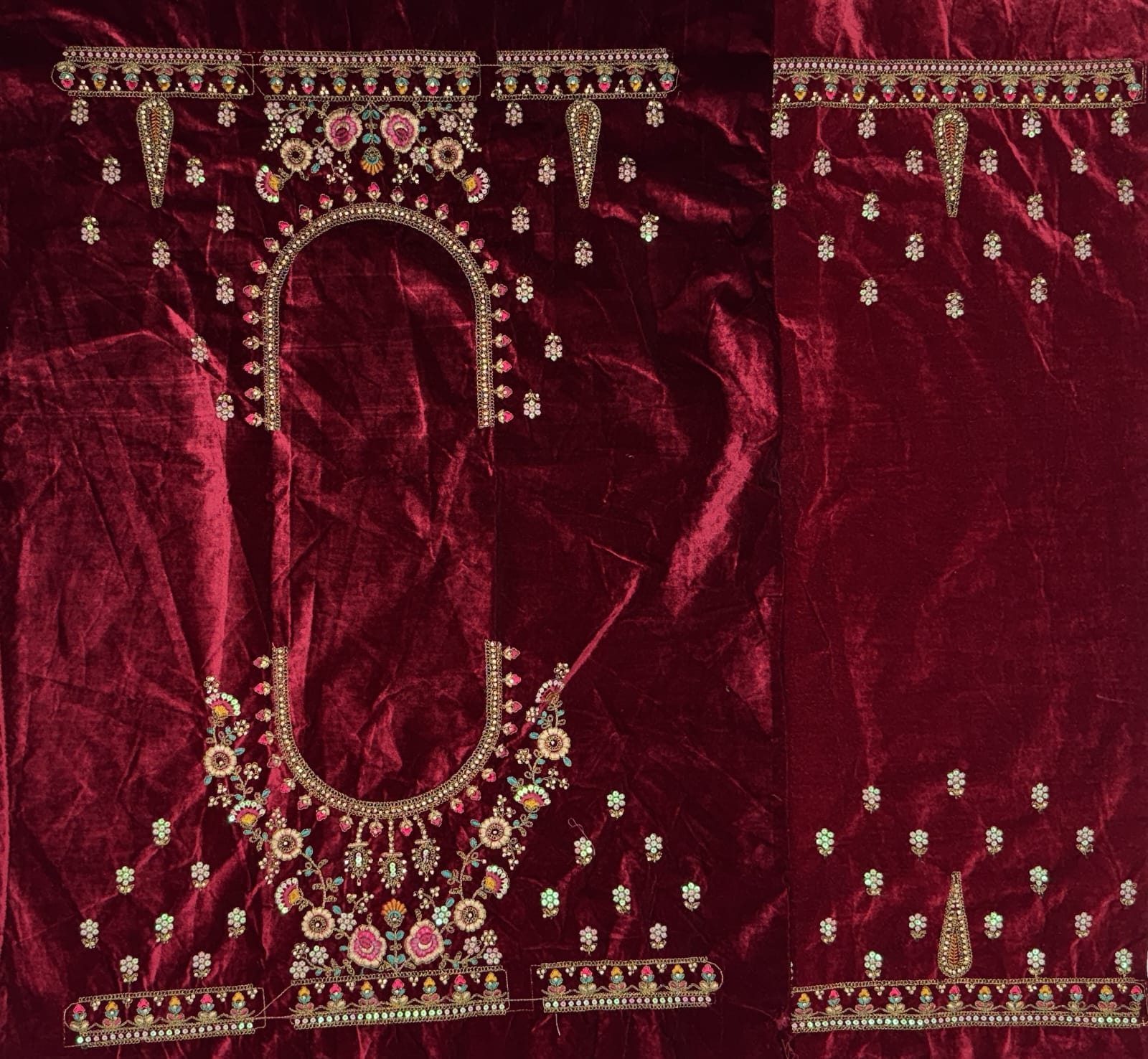 Double dupatta combined With excellent flower Embroidery and Hand crafted mirror work designed Bridal Lehenga choli 