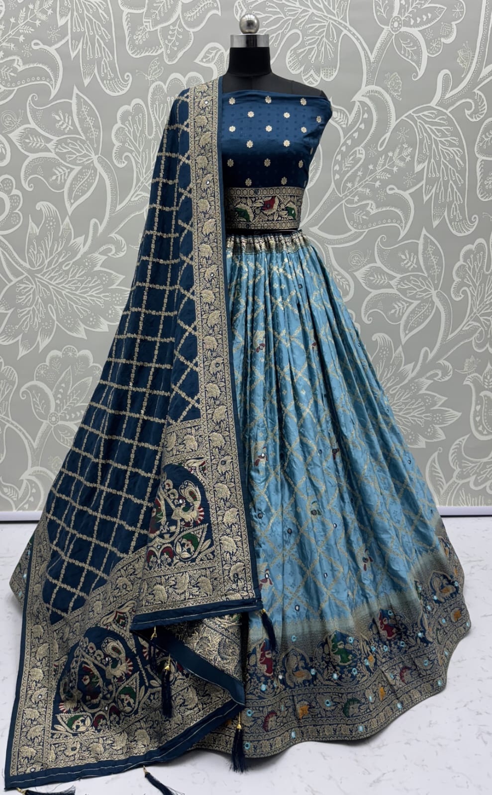 Elegant Look Blue Georgette Satin Fabric Crafted Lehenga Choli for this Wedding Season
