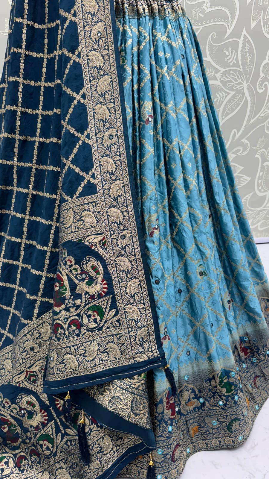 Elegant Look Blue Georgette Satin Fabric Crafted Lehenga Choli for this Wedding Season