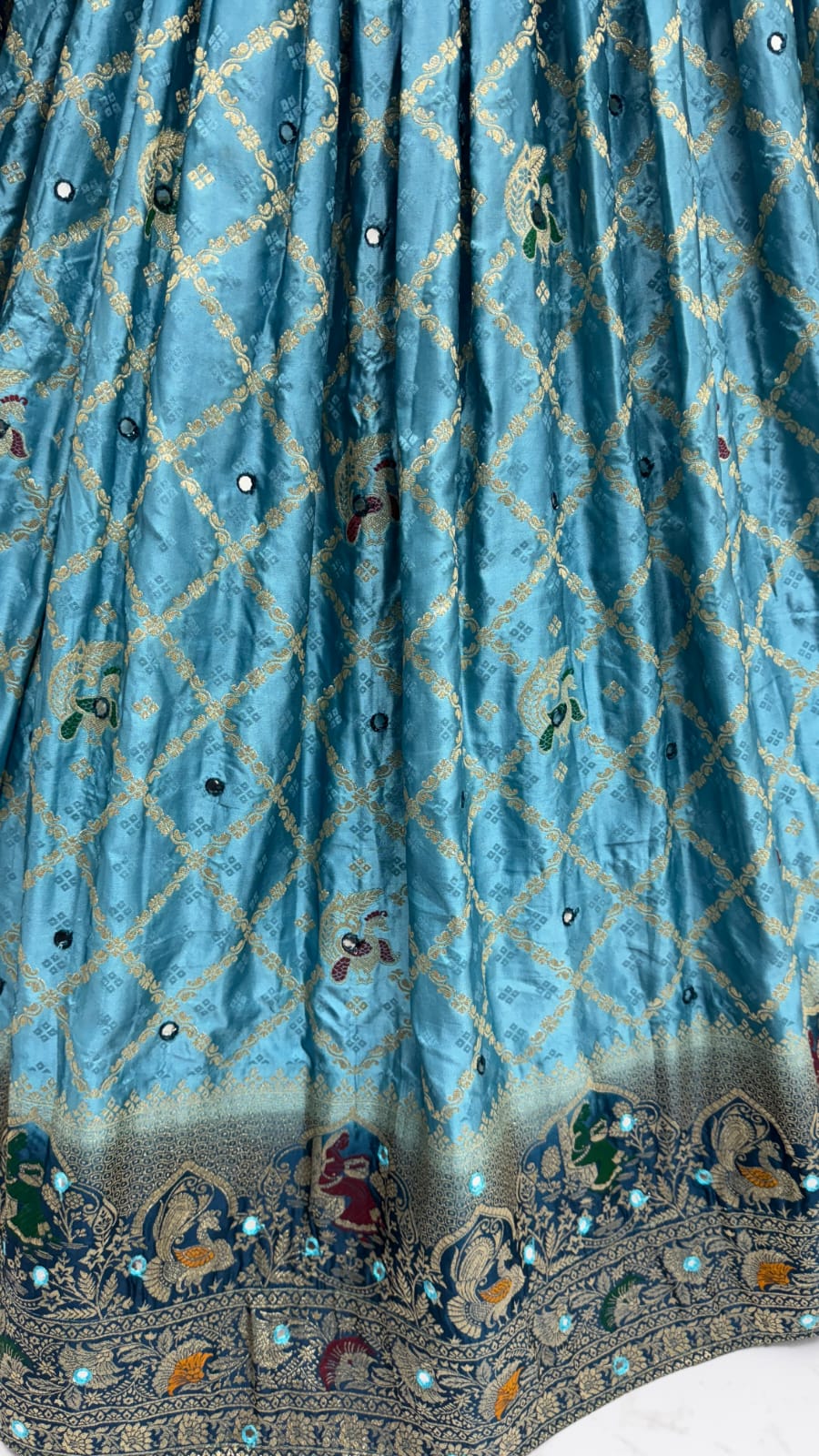 Elegant Look Blue Georgette Satin Fabric Crafted Lehenga Choli for this Wedding Season