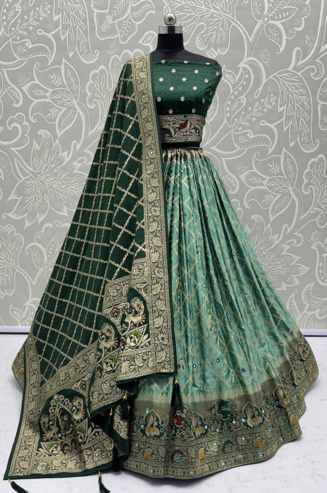 Elegant Look Green Georgette Satin Fabric Crafted Lehenga Choli for this Wedding Season