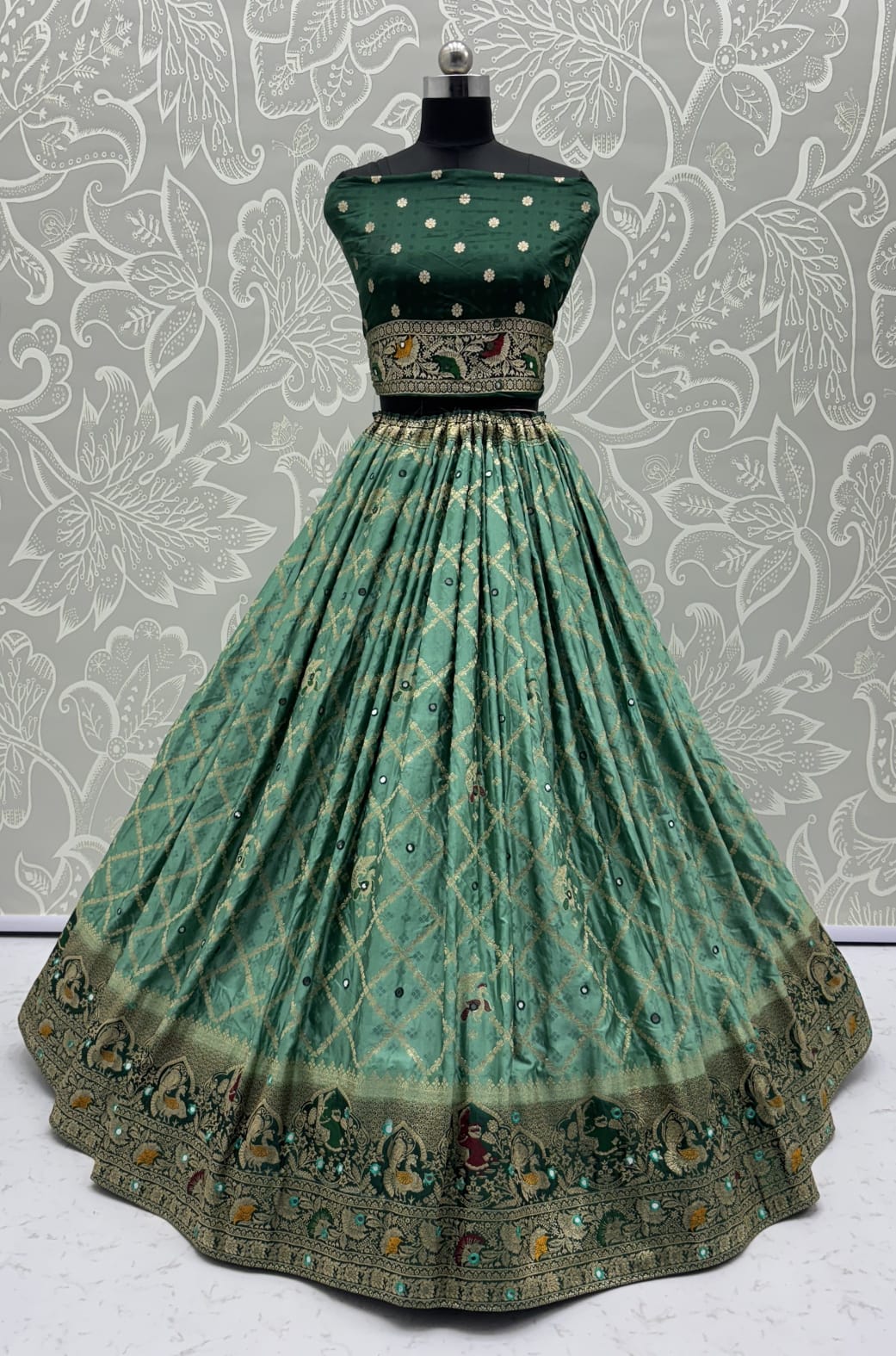 Elegant Look Green Georgette Satin Fabric Crafted Lehenga Choli for this Wedding Season