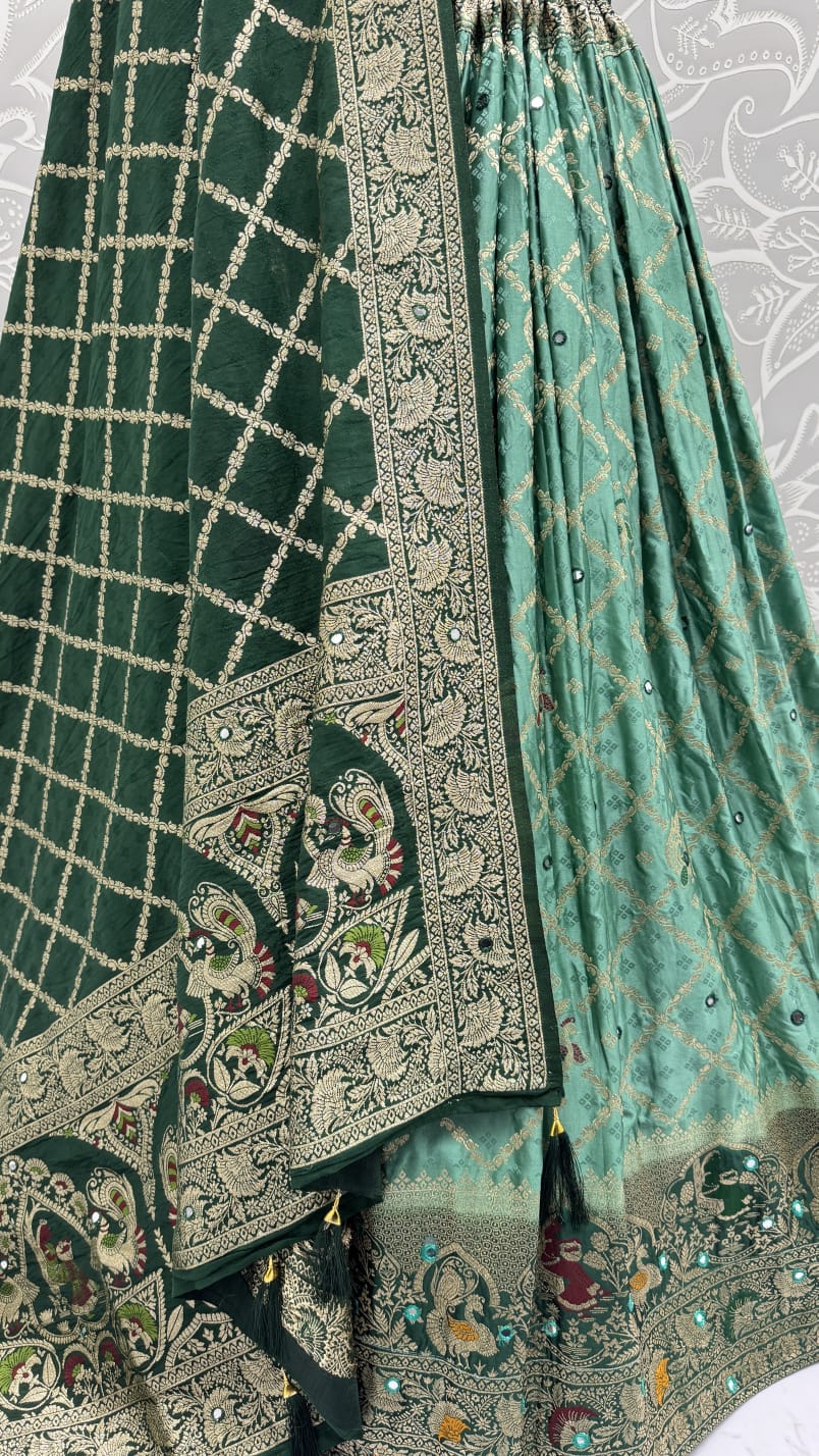 Elegant Look Green Georgette Satin Fabric Crafted Lehenga Choli for this Wedding Season