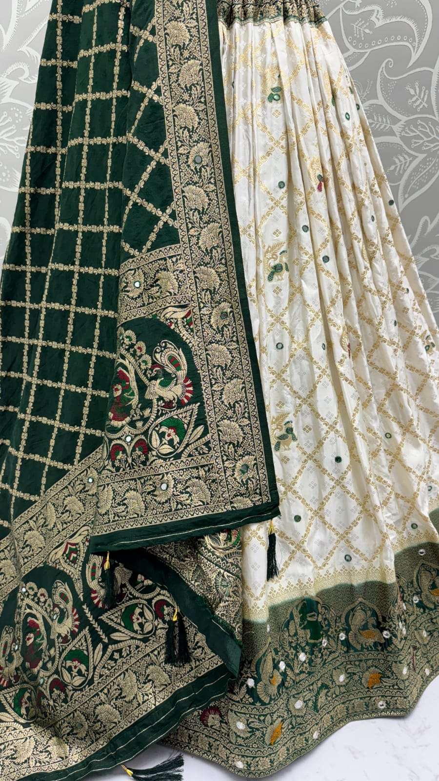 Elegant Look Ivory Green Georgette Satin Fabric Crafted Lehenga Choli for this Wedding Season