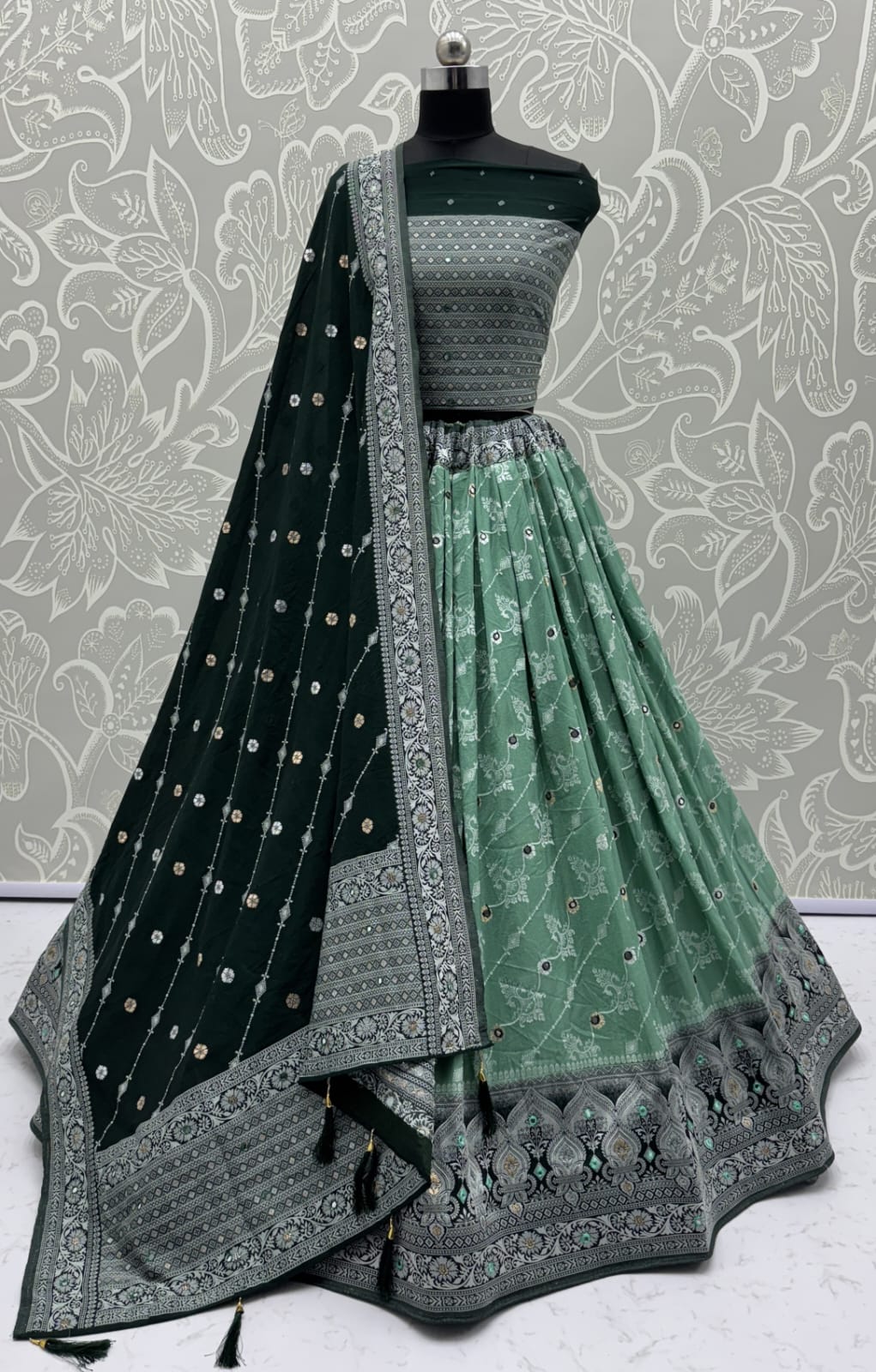 Graceful Pattern Green Eye-Catchy Color range Sober wedding wear lehenga choli