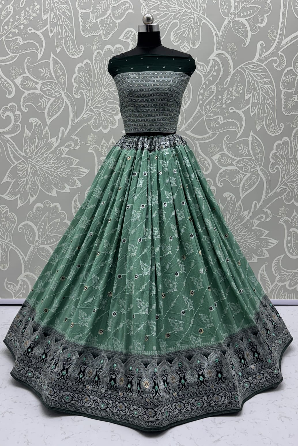 Graceful Pattern Green Eye-Catchy Color range Sober wedding wear lehenga choli