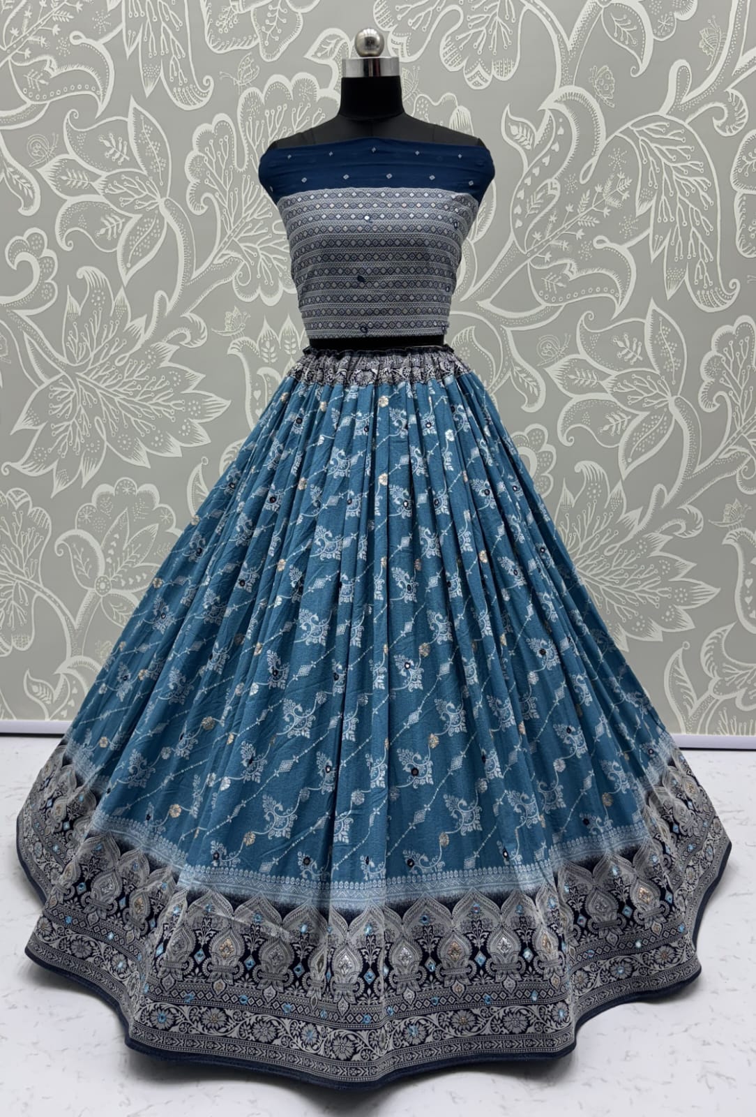 Graceful Pattern Blue Eye-Catchy Color range Sober wedding wear lehenga choli 