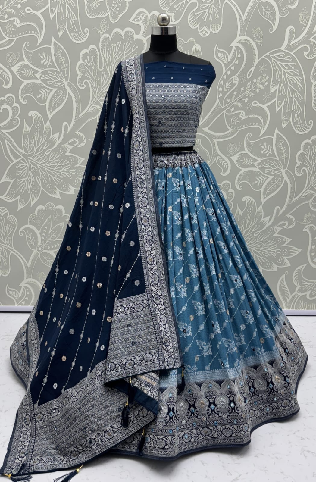 Graceful Pattern Blue Eye-Catchy Color range Sober wedding wear lehenga choli 