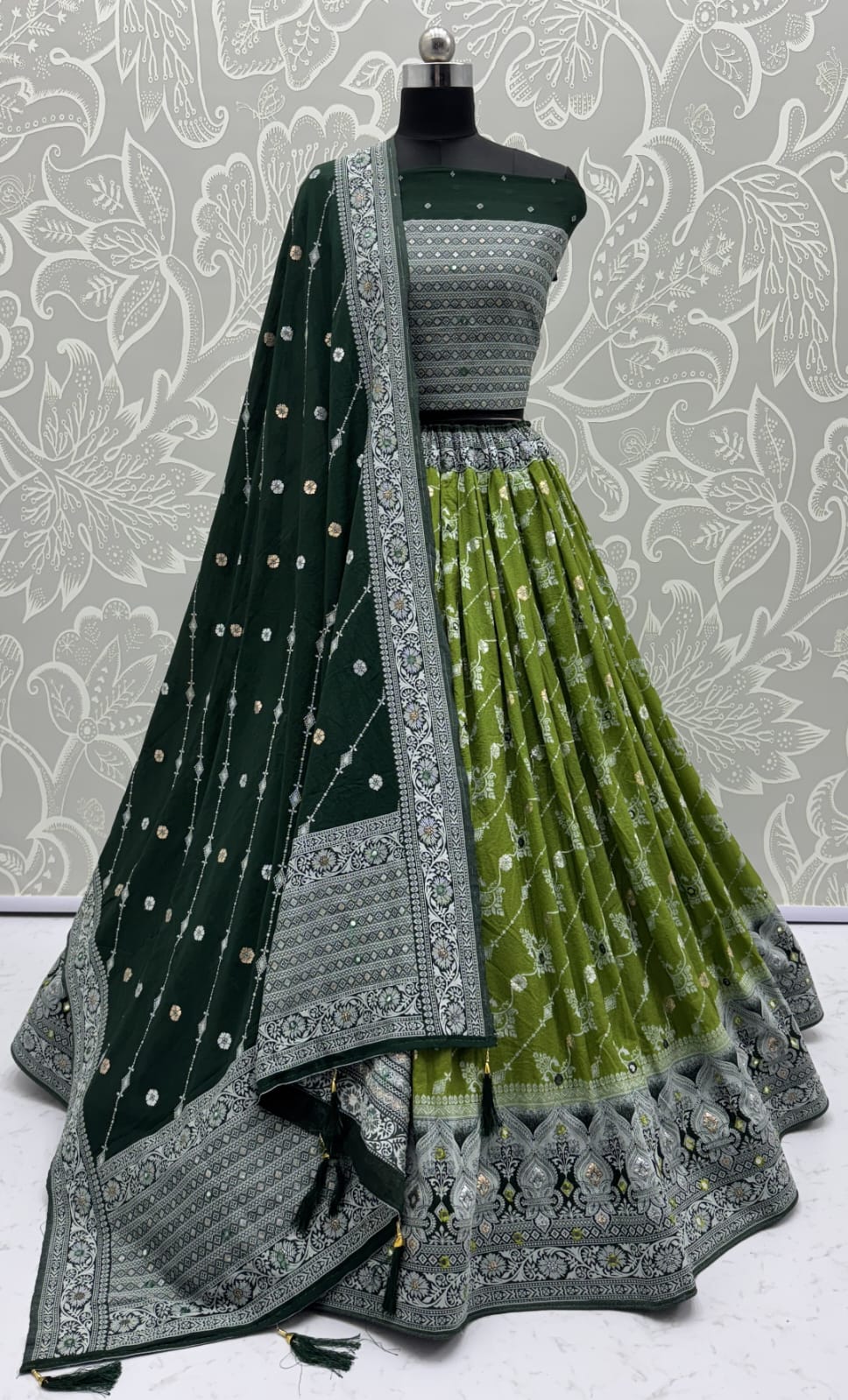 Graceful Pattern Light Green Eye-Catchy Color range Sober wedding wear lehenga choli 