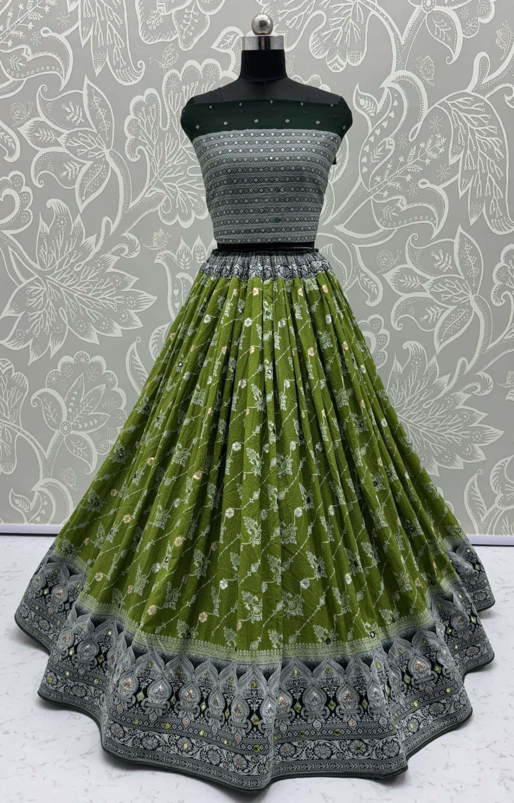 Graceful Pattern Light Green Eye-Catchy Color range Sober wedding wear lehenga choli 