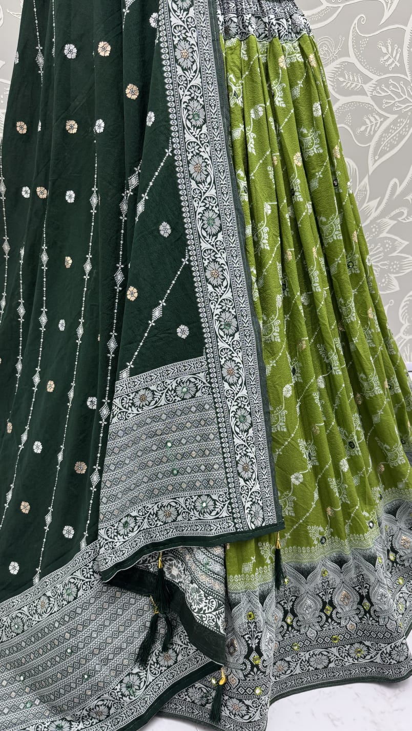 Graceful Pattern Light Green Eye-Catchy Color range Sober wedding wear lehenga choli 