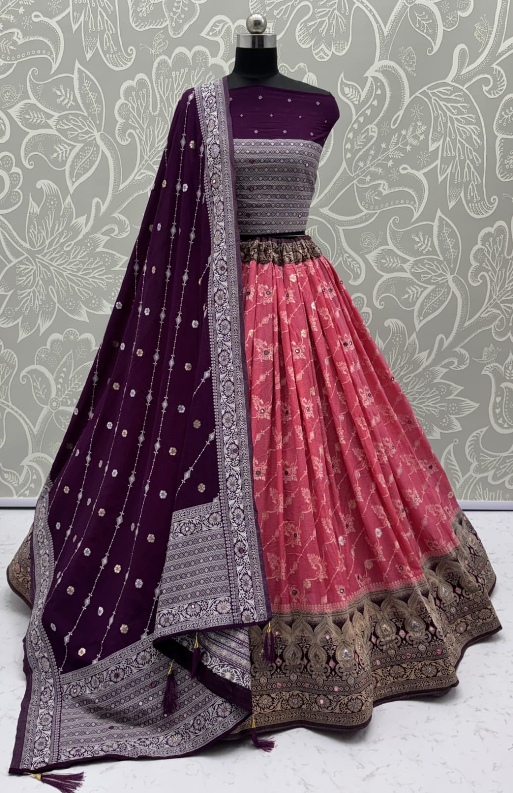 Graceful Pattern Pink Eye-Catchy Color range Sober wedding wear lehenga choli 