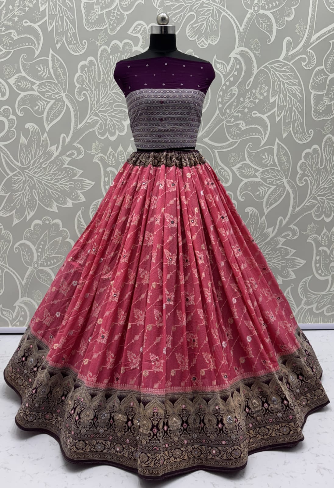 Graceful Pattern Pink Eye-Catchy Color range Sober wedding wear lehenga choli 