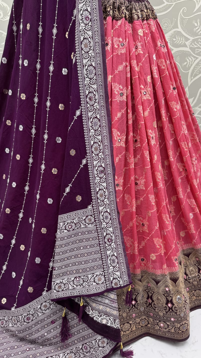 Graceful Pattern Pink Eye-Catchy Color range Sober wedding wear lehenga choli 