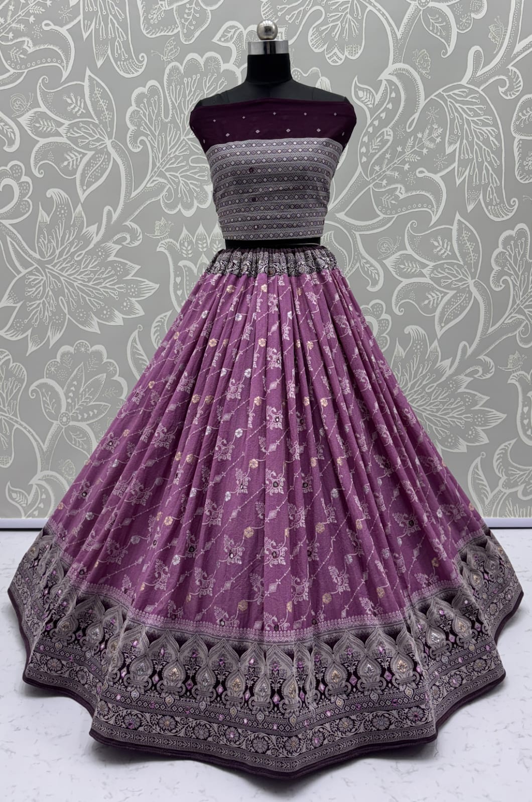 Graceful Pattern Purple Eye-Catchy Color range Sober wedding wear lehenga choli 