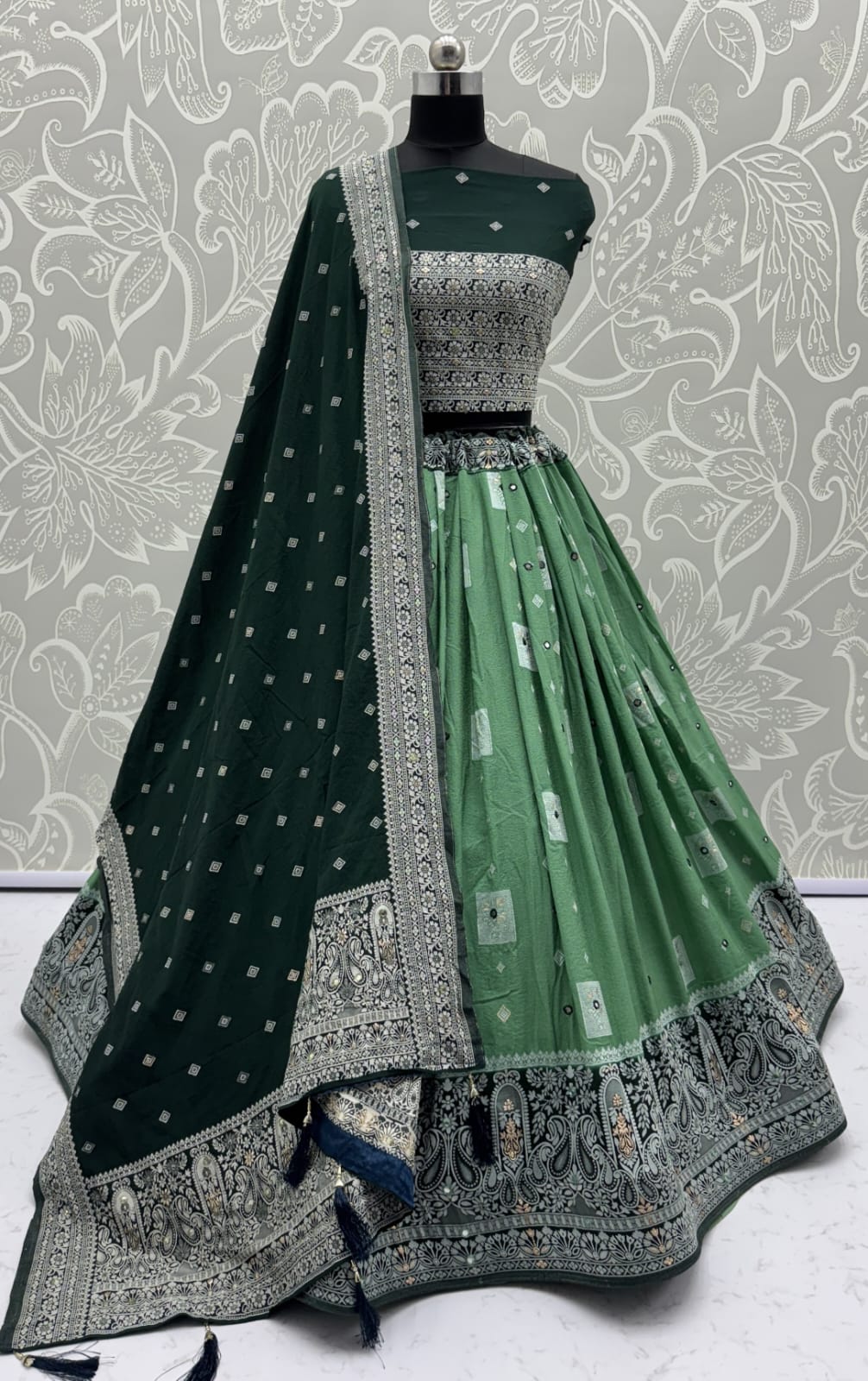 Eye-Catchy Green Color range Sober Work Georgette Fabric wedding wear lehenga choli 