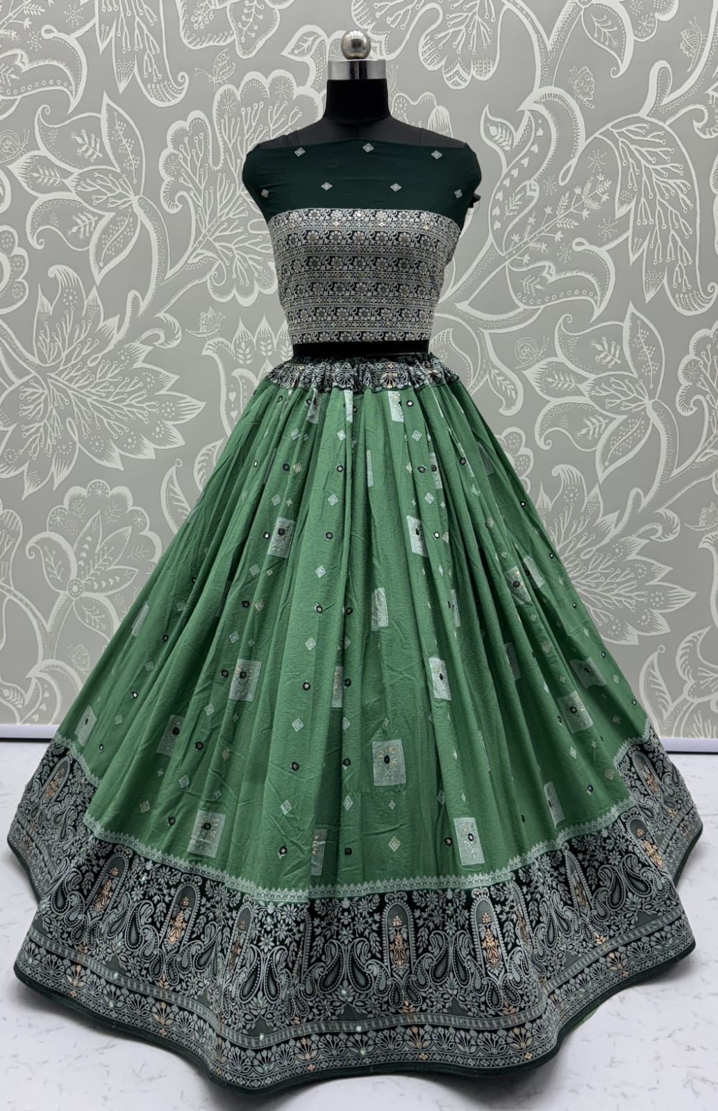 Eye-Catchy Green Color range Sober Work Georgette Fabric wedding wear lehenga choli 