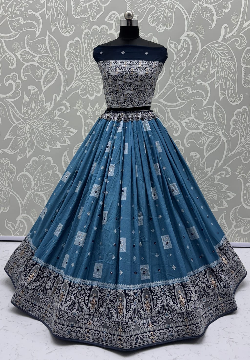 Eye-Catchy Color Blue range Sober Work Georgette Fabric wedding wear lehenga choli 