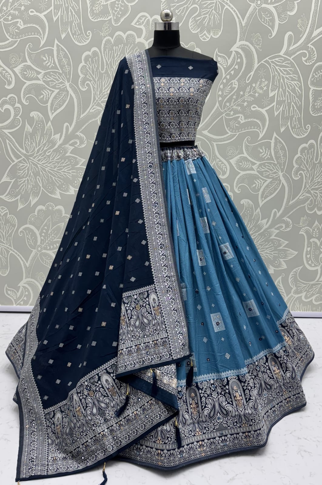 Eye-Catchy Color Blue range Sober Work Georgette Fabric wedding wear lehenga choli 
