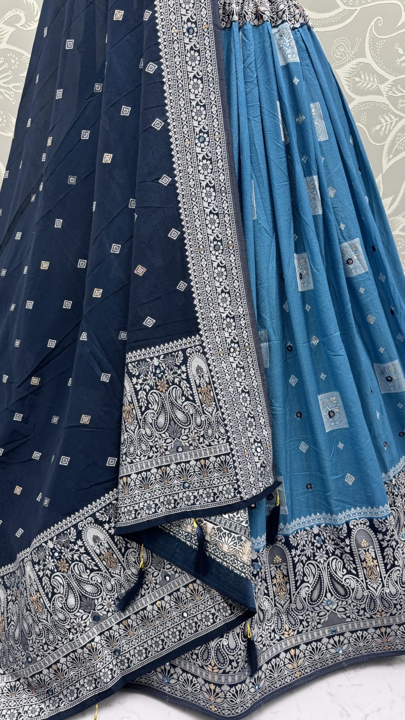 Eye-Catchy Color Blue range Sober Work Georgette Fabric wedding wear lehenga choli 