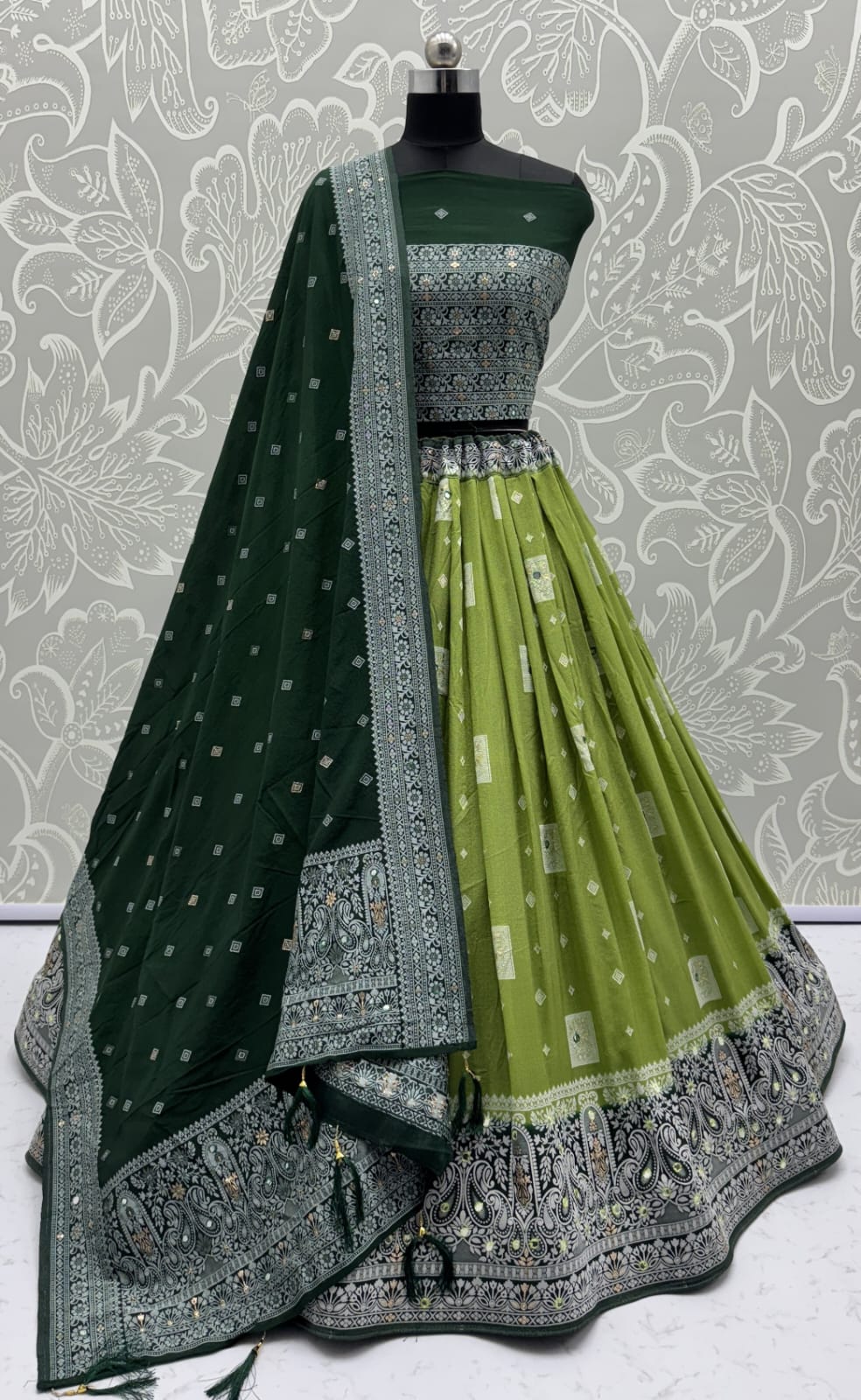 Eye-Catchy Color Green range Sober Work Georgette Fabric wedding wear lehenga choli 