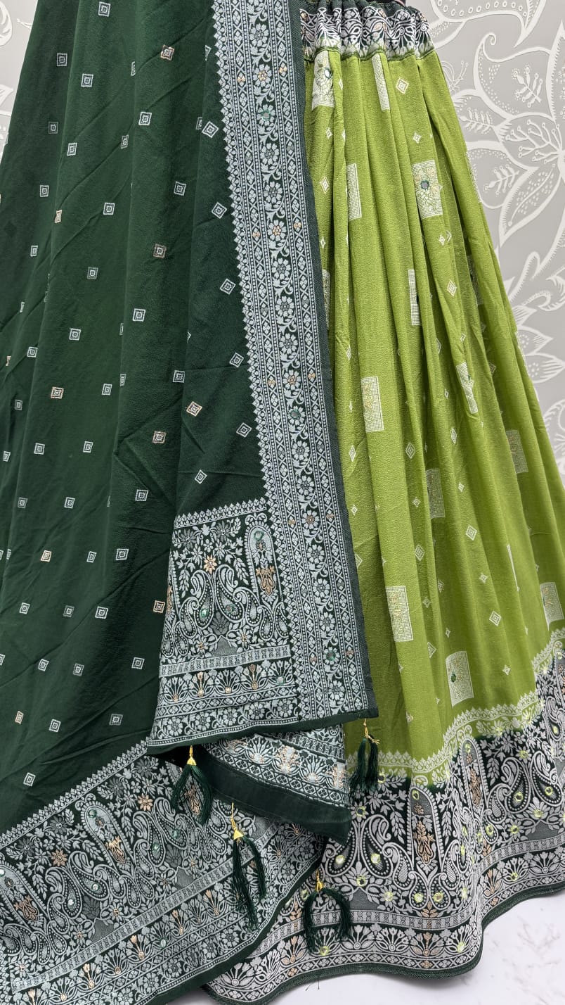 Eye-Catchy Color Green range Sober Work Georgette Fabric wedding wear lehenga choli 